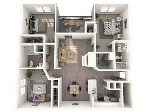 Floor plan for 3 beds, 2 baths, 1209 sqft